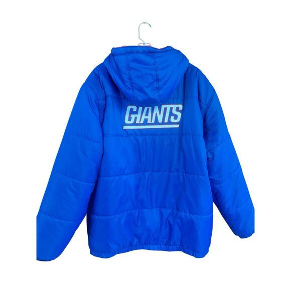 Pro line Men’s 2 in 1 Vintage New York Giants blue puffer jacket with red Fleec - Picture 2 of 7